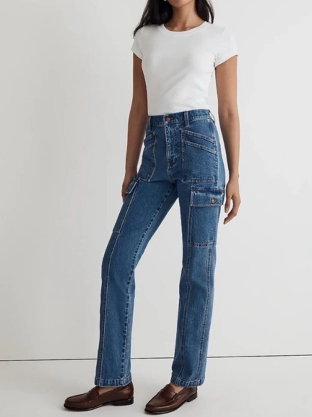 Madewell Preppy Grunge Utility High Rise 90s Straight Leg Cargo Jeans W23/ L29